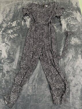 Calvin Klein Black & White Leopard Print Short-Sleeve Jumpsuit 6